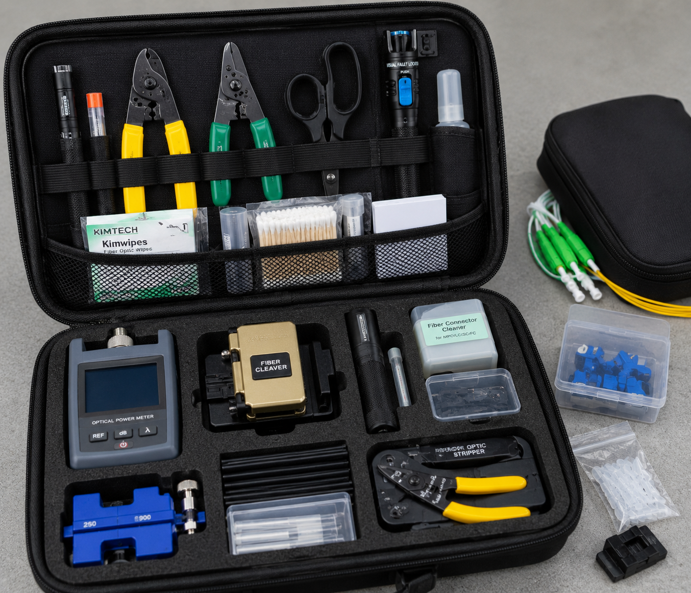Fiber optic tool kit and accessories