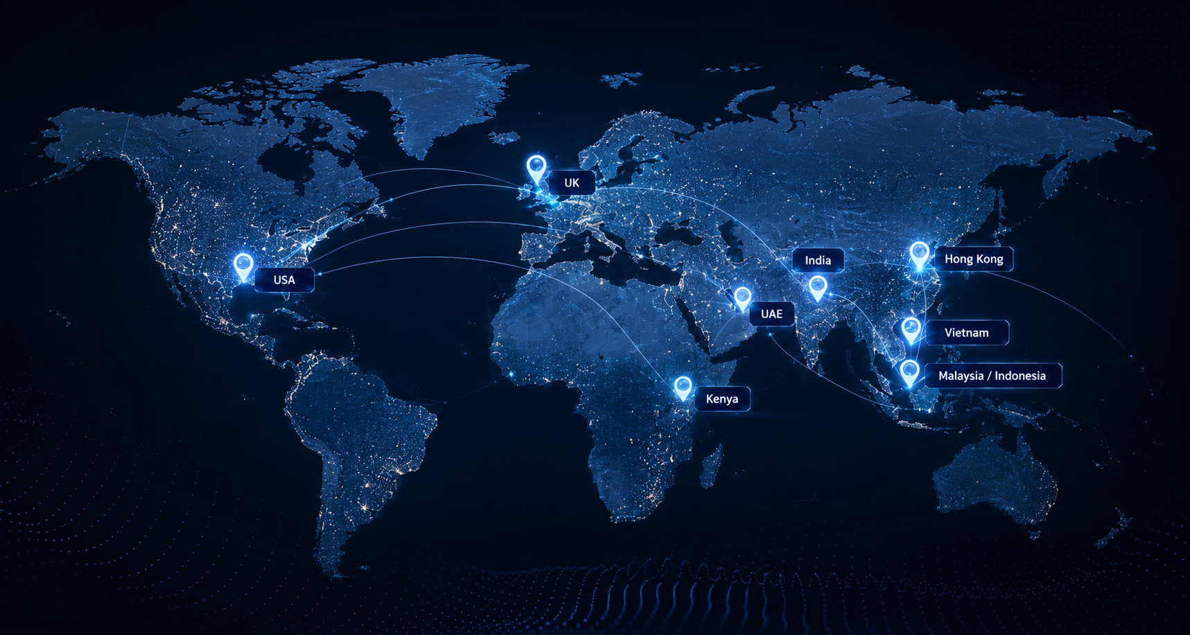 World map showing Fiber Tools regional offices and distribution network