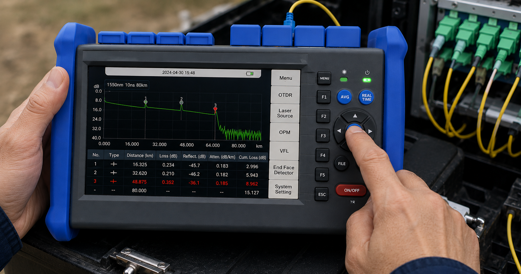 OTDR testing equipment in use