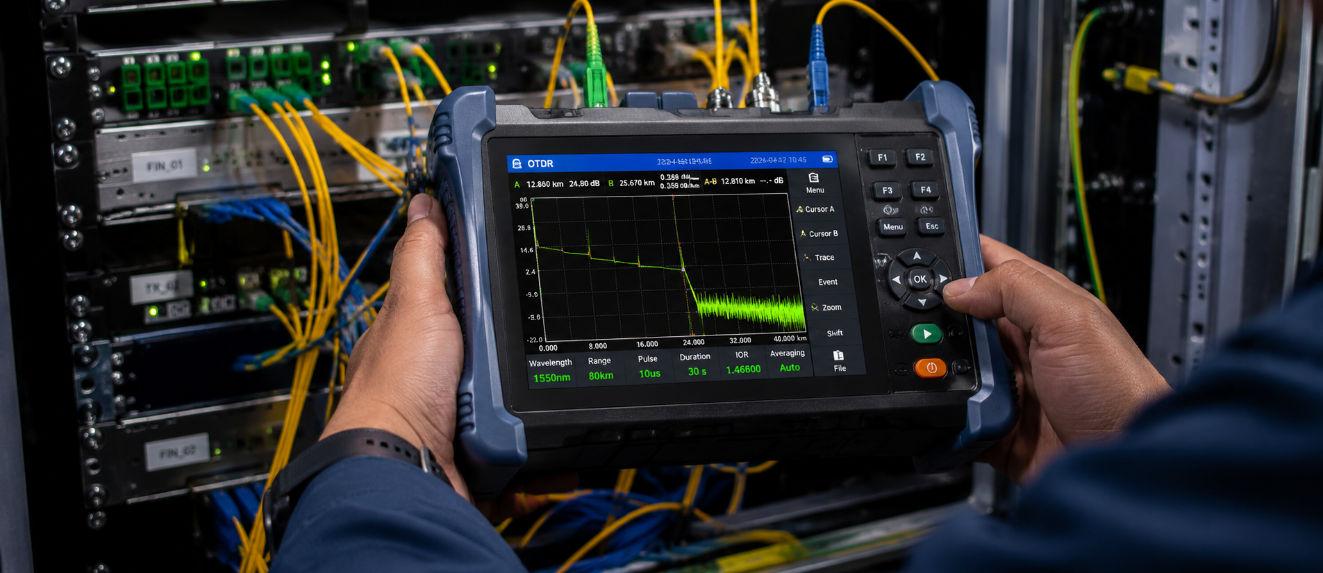 OTDR testing equipment in use